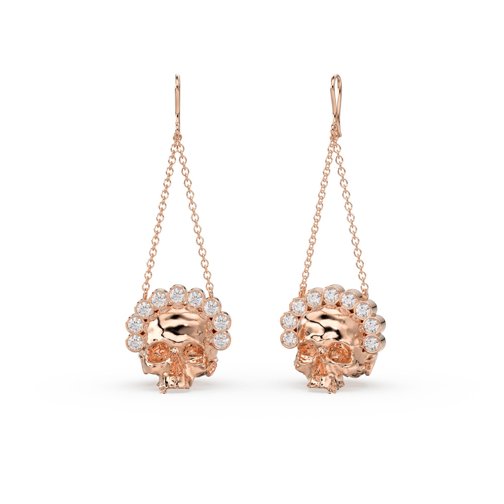 Diamond Skull Queen Earrings / Skull 14k Gold Drop Earrings / Skull Jewelry / Diamond Studded Gothic Jewelry / Goth Jewelry / Skull Crown