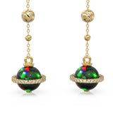 Black Opal Planet Earrings / Opal Drop Earrings / Saturn Diamond Earrings / Natural Opal Dangle Earrings / Luxury Jewelry