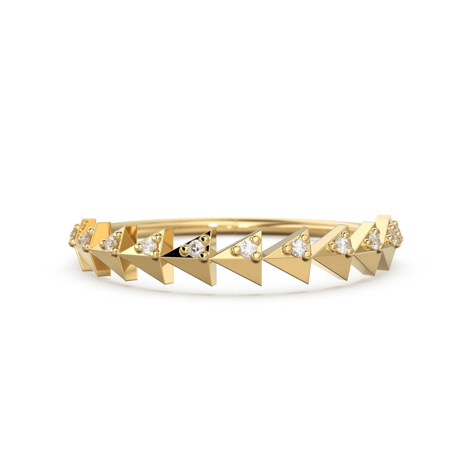 Triangle Gold Diamond Band in 14k Gold / Pyramid Gold Ring / ZigZag Trillion Gold Band White Diamond Ring / Geometric Gold Wedding Band