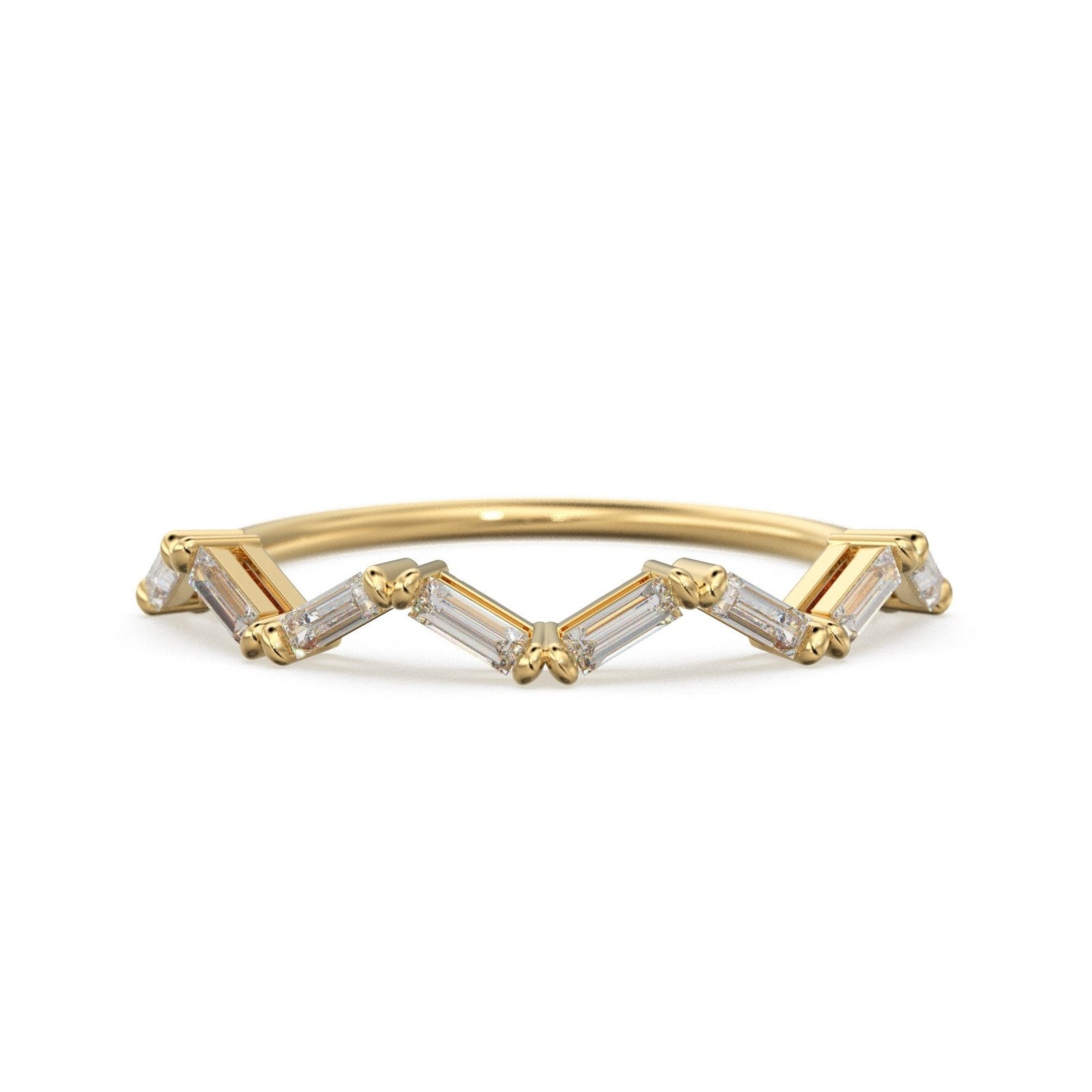 Zigzag Baguette Diamond Wedding Band / Natural Diamond Ring / Baguette Cut Gold Band White Diamond Ring / Dainty Diamond Stacking Ring