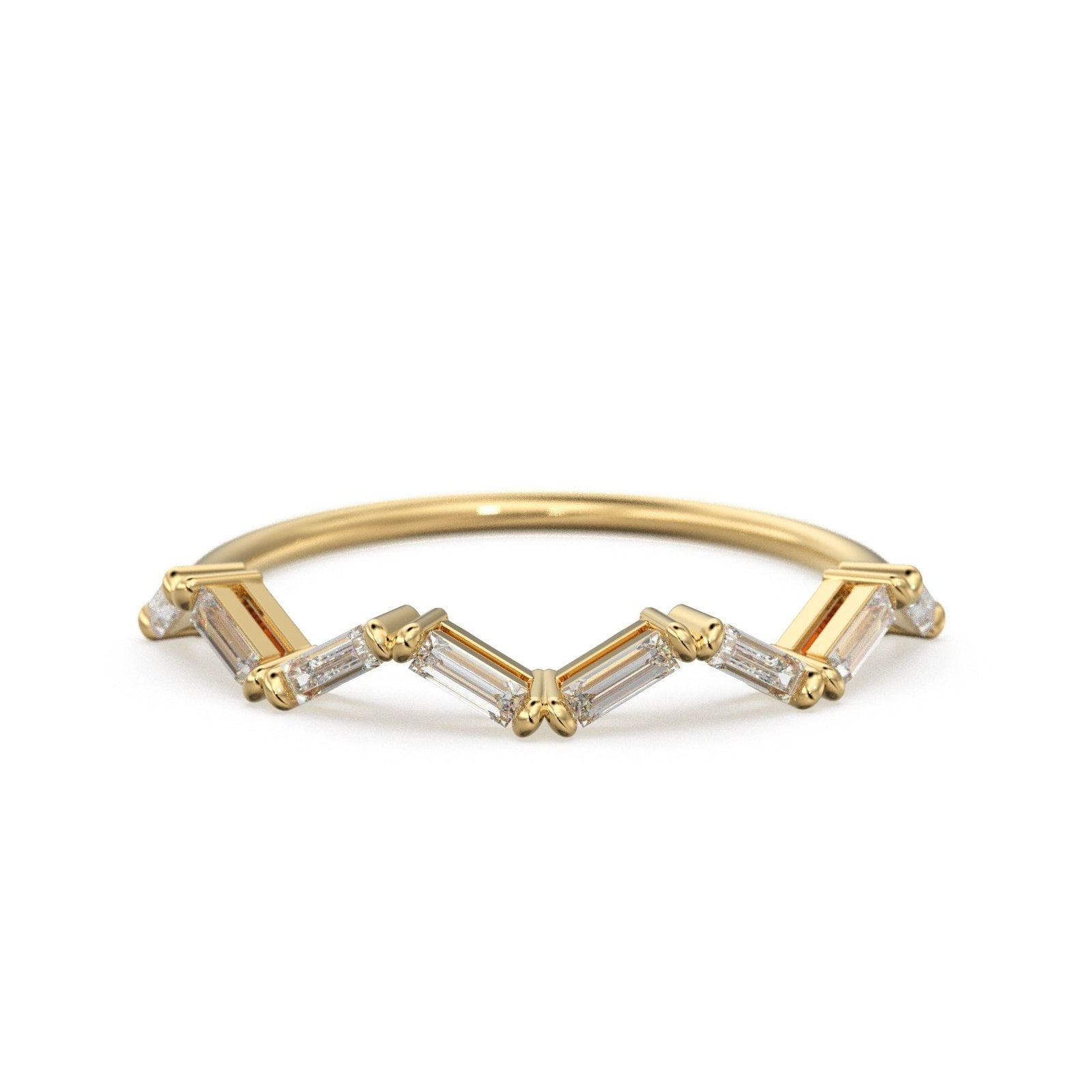 Zigzag Baguette Diamond Wedding Band / Natural Diamond Ring / Baguette Cut Gold Band White Diamond Ring / Dainty Diamond Stacking Ring