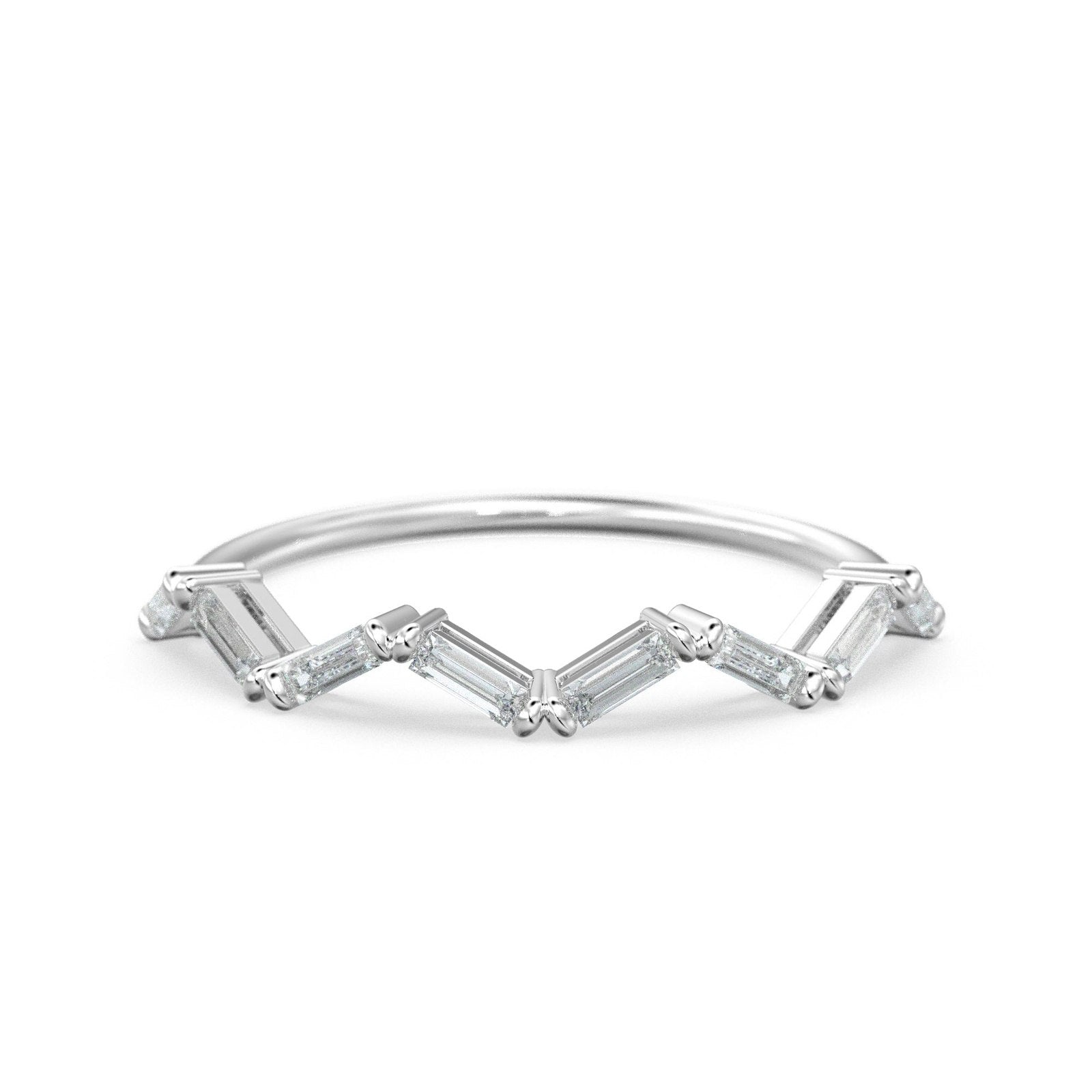 Zigzag Baguette Diamond Wedding Band / Natural Diamond Ring / Baguette Cut Gold Band White Diamond Ring / Dainty Diamond Stacking Ring