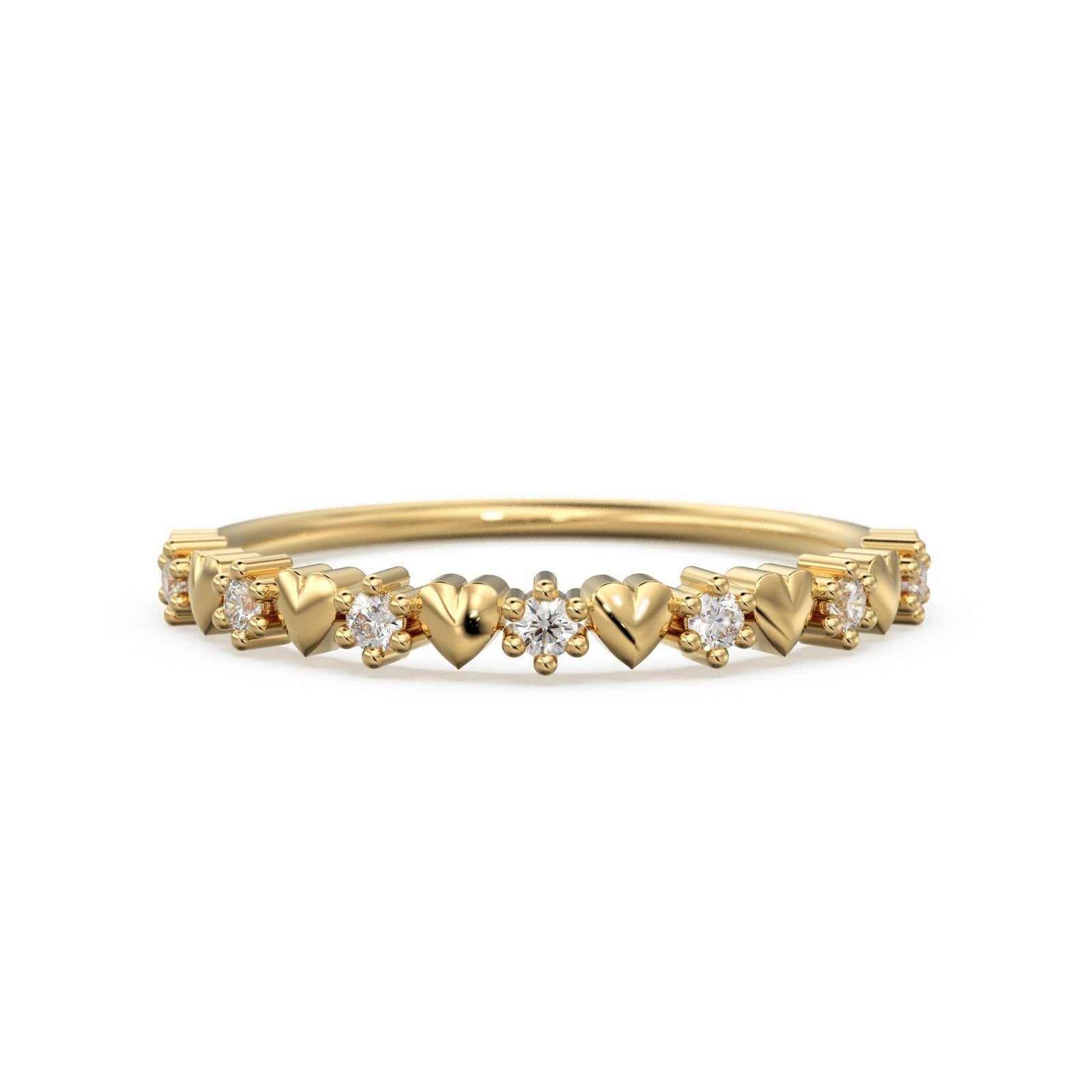 Heart Shaped Diamond Ring / Heart Diamond Wedding Gold Band / Half Eternity Diamond Band / Gift for her