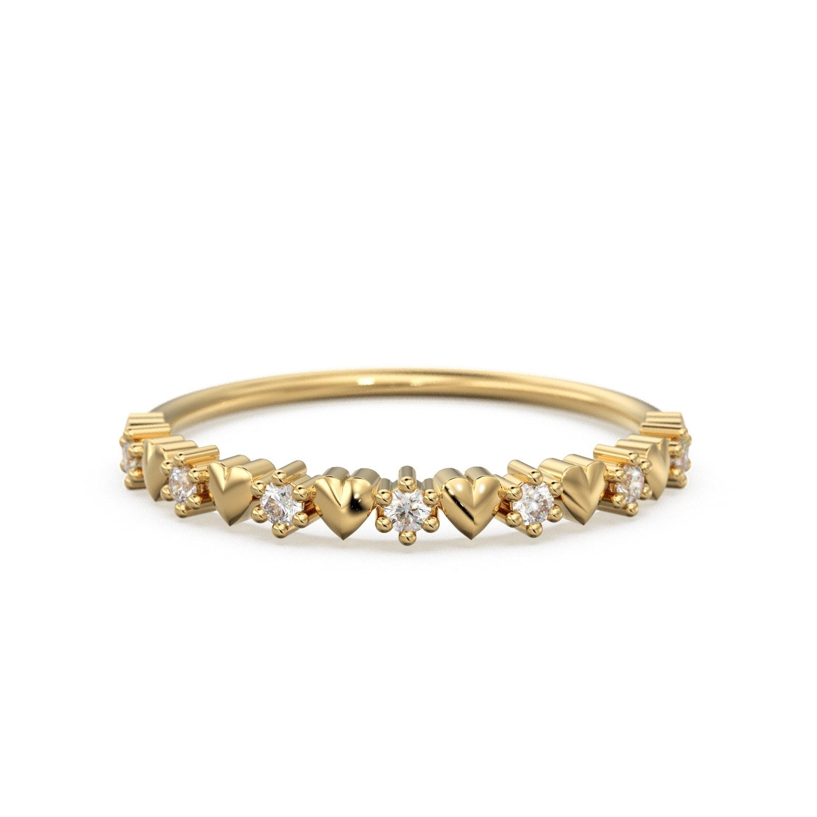 Heart Shaped Diamond Ring / Heart Diamond Wedding Gold Band / Half Eternity Diamond Band / Gift for her
