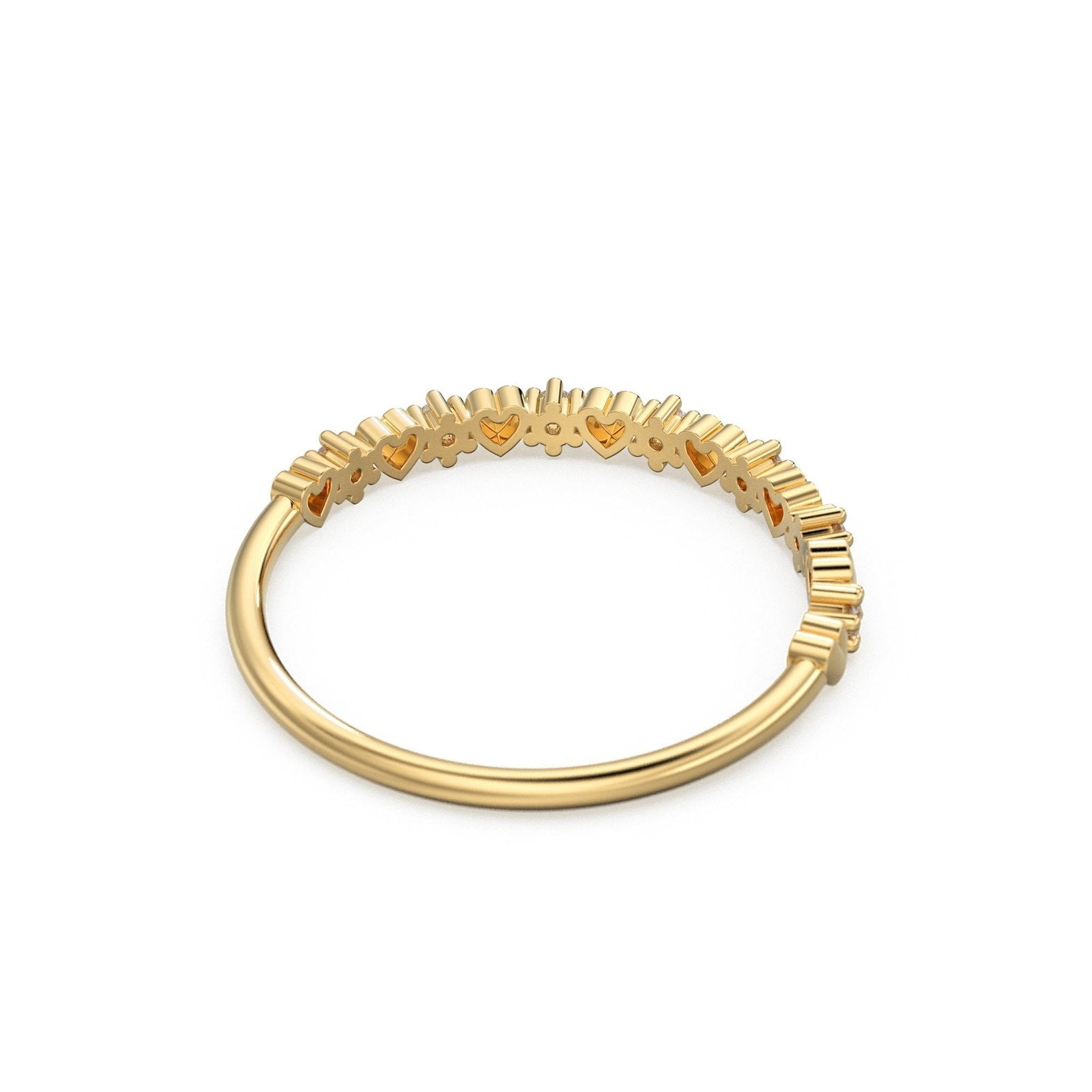 Heart Shaped Diamond Ring / Heart Diamond Wedding Gold Band / Half Eternity Diamond Band / Gift for her