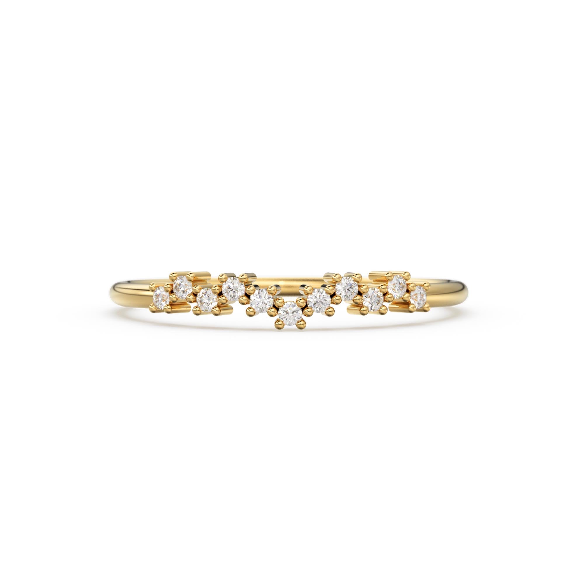 14k Gold Diamond Wedding Band / Half Eternity Diamond Wedding Band Prong Setting / Stackable Ring / Dainty Diamond Ring