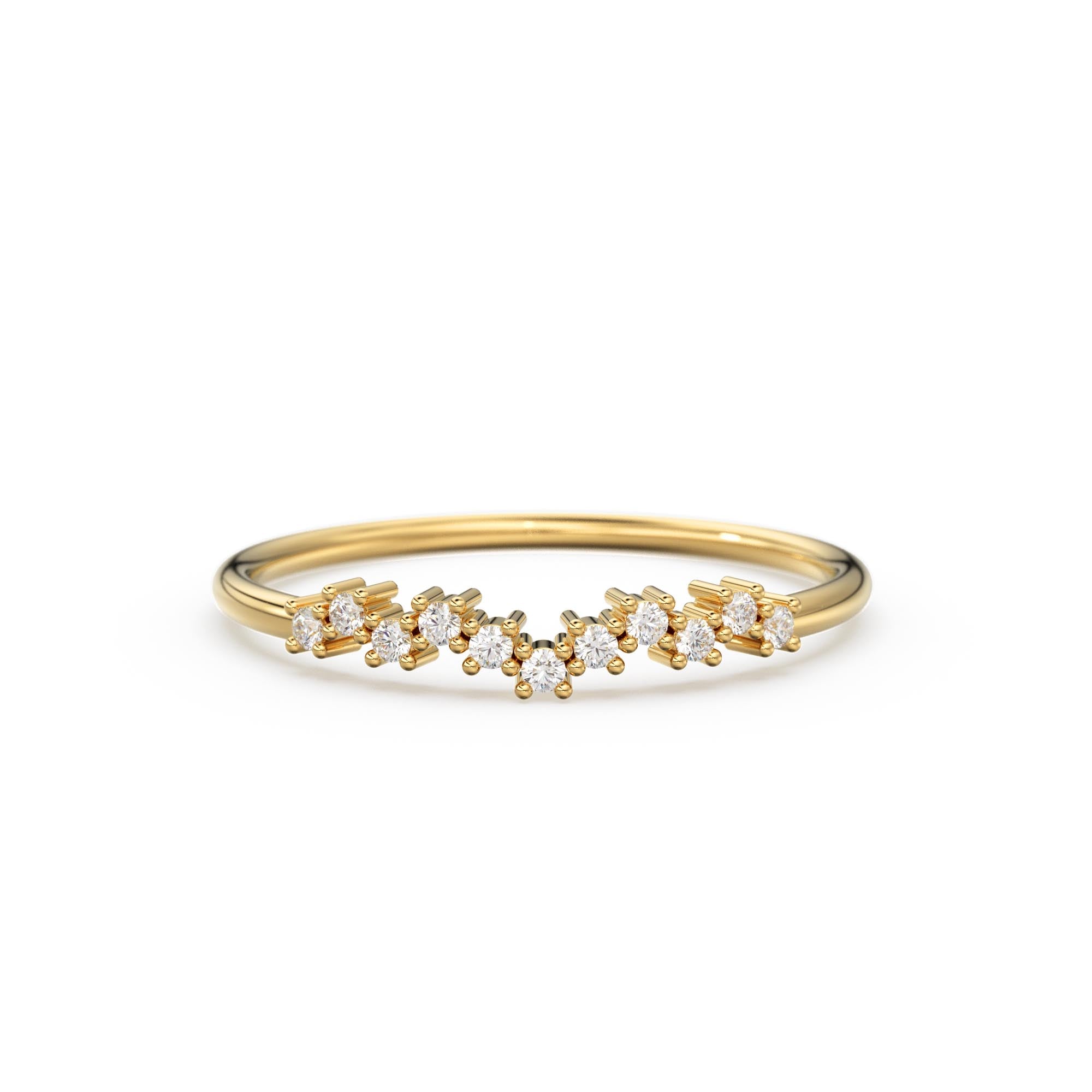 14k Gold Diamond Wedding Band / Half Eternity Diamond Wedding Band Prong Setting / Stackable Ring / Dainty Diamond Ring