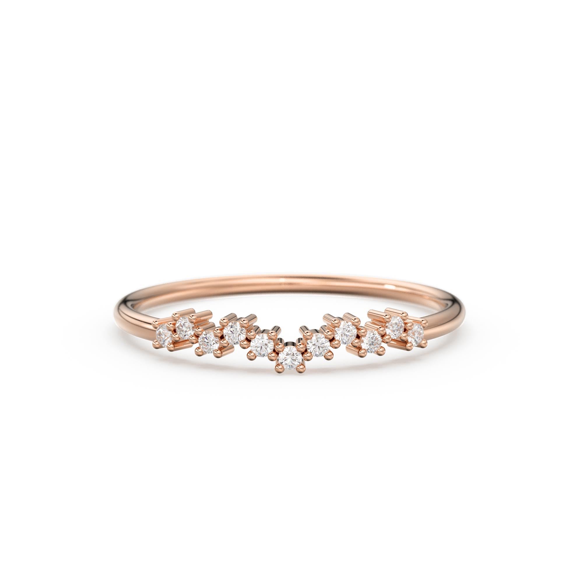 14k Gold Diamond Wedding Band / Half Eternity Diamond Wedding Band Prong Setting / Stackable Ring / Dainty Diamond Ring