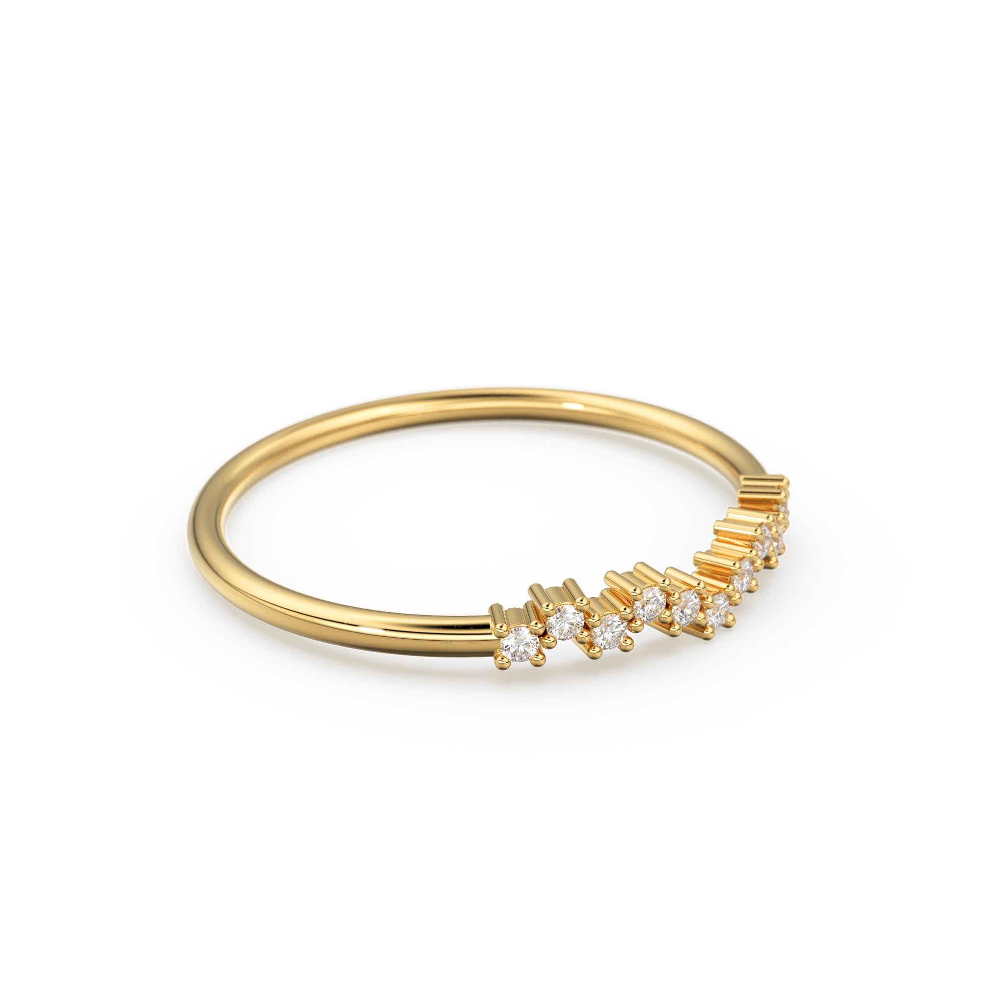 14k Gold Diamond Wedding Band / Half Eternity Diamond Wedding Band Prong Setting / Stackable Ring / Dainty Diamond Ring