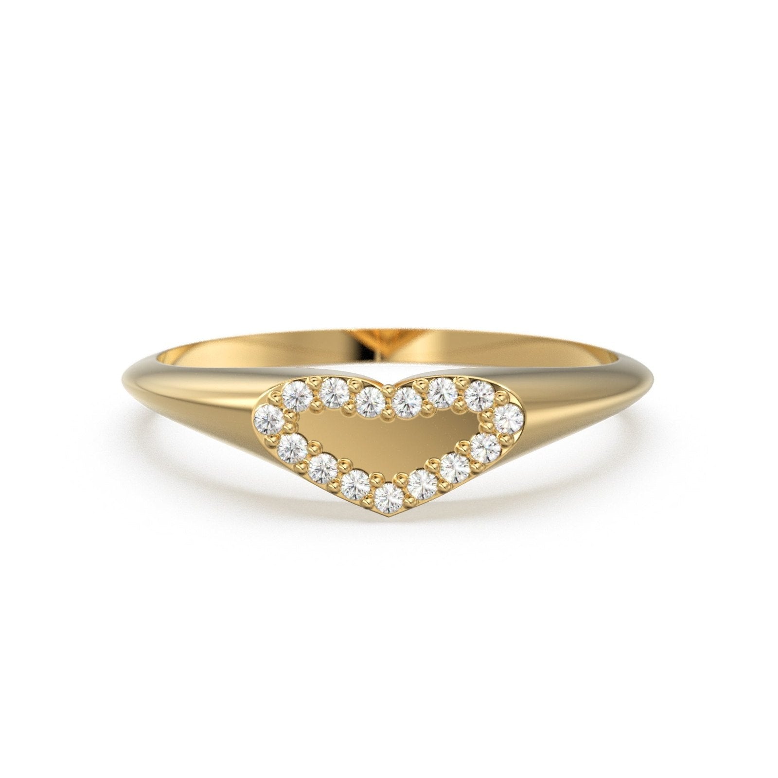 Heart Signet Diamond Band in 14k Gold / Valentines Diamond Ring / Gift for her / Love Diamond Ring