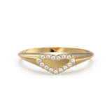 Heart Signet Diamond Band in 14k Gold / Valentines Diamond Ring / Gift for her / Love Diamond Ring