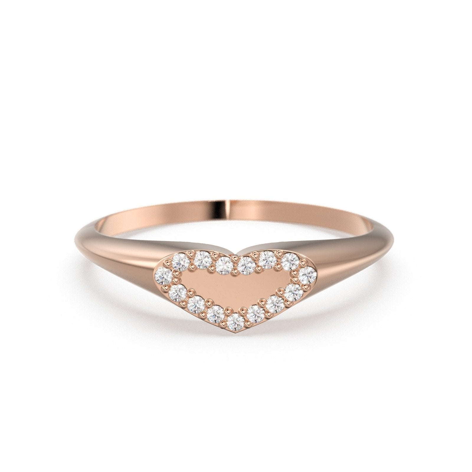 Heart Signet Diamond Band in 14k Gold / Valentines Diamond Ring / Gift for her / Love Diamond Ring