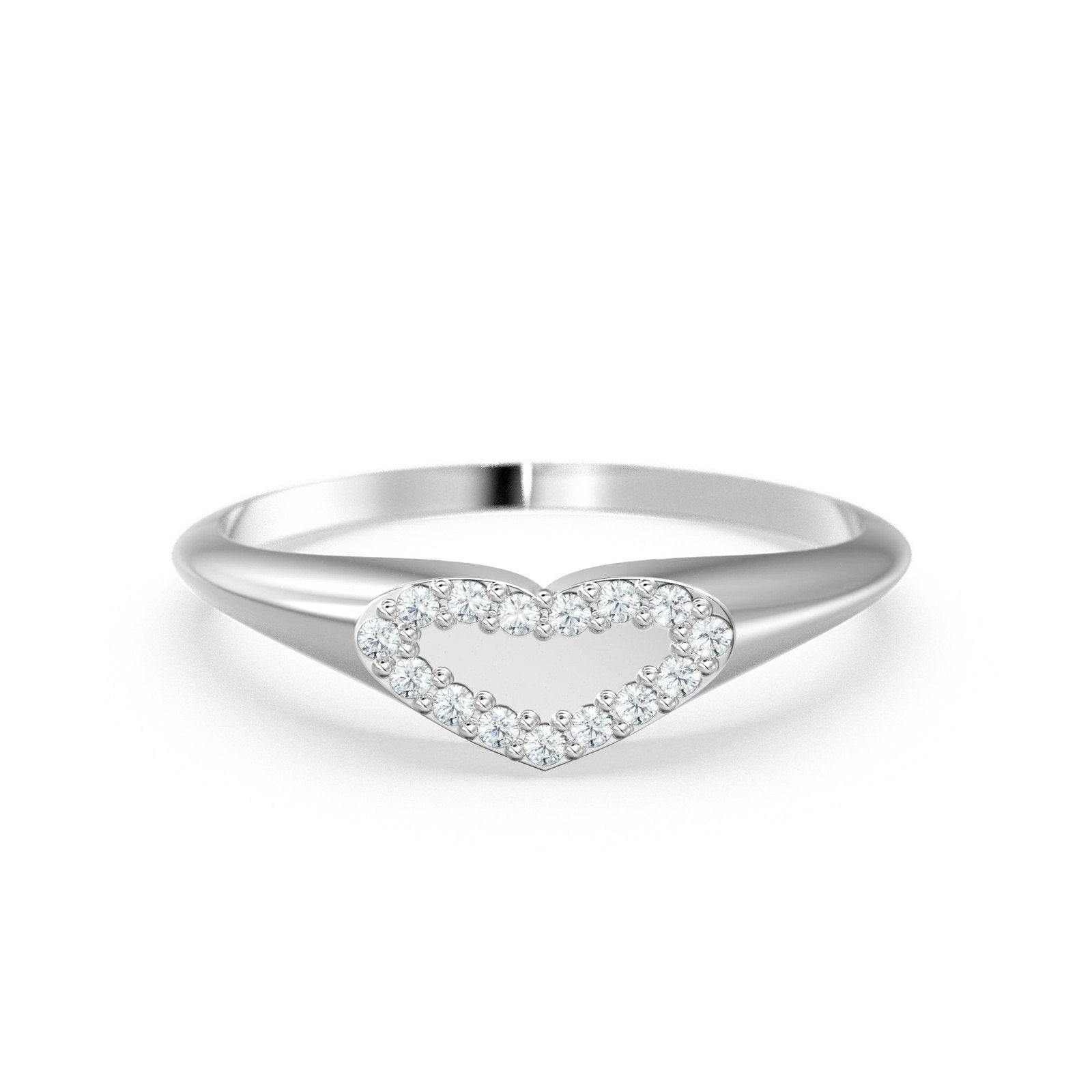 Heart Signet Diamond Band in 14k Gold / Valentines Diamond Ring / Gift for her / Love Diamond Ring