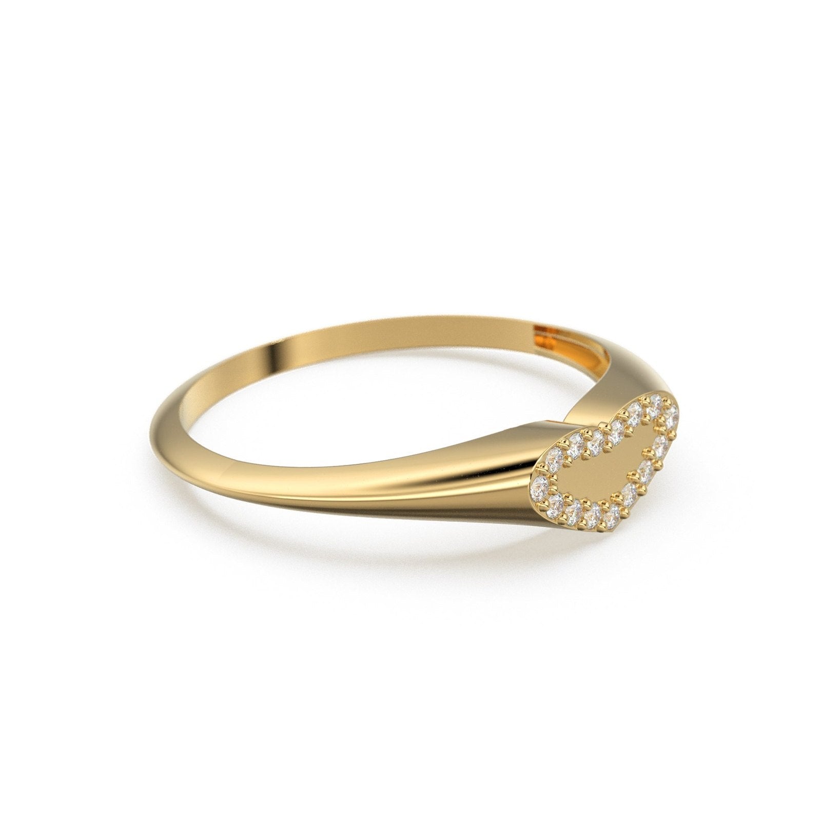 Heart Signet Diamond Band in 14k Gold / Valentines Diamond Ring / Gift for her / Love Diamond Ring