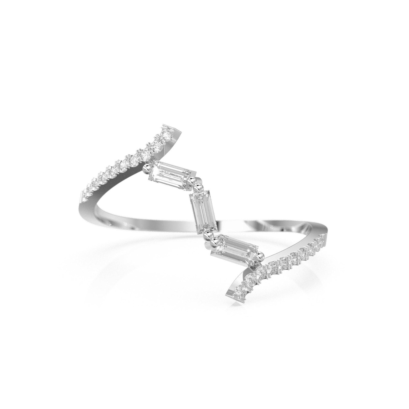 ZigZag Diamond Ring / 14k Gold Pop Jewelry / Wavy Baguette Diamond Band / Astronomy Constellation Jewelry