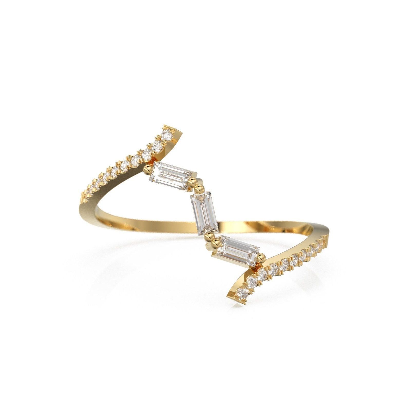 ZigZag Diamond Ring / 14k Gold Pop Jewelry / Wavy Baguette Diamond Band / Astronomy Constellation Jewelry