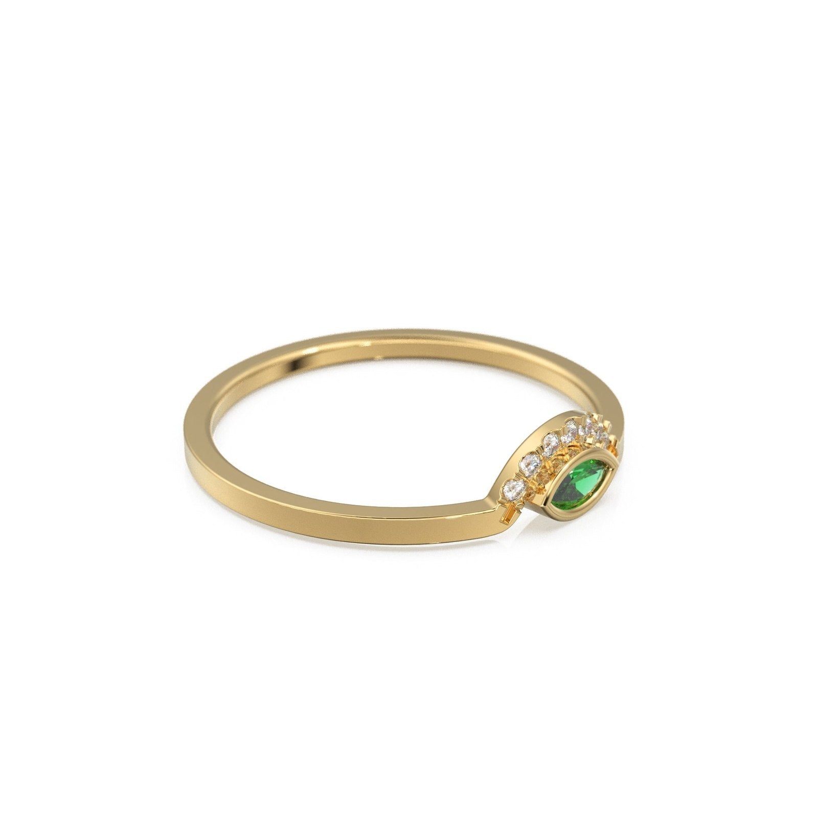 Marquise Emerald Diamond Ring / Evil Eye Gold Ring / May Birthstone 14k Gold Jewelry / Marquise Gemstone Gold Ring