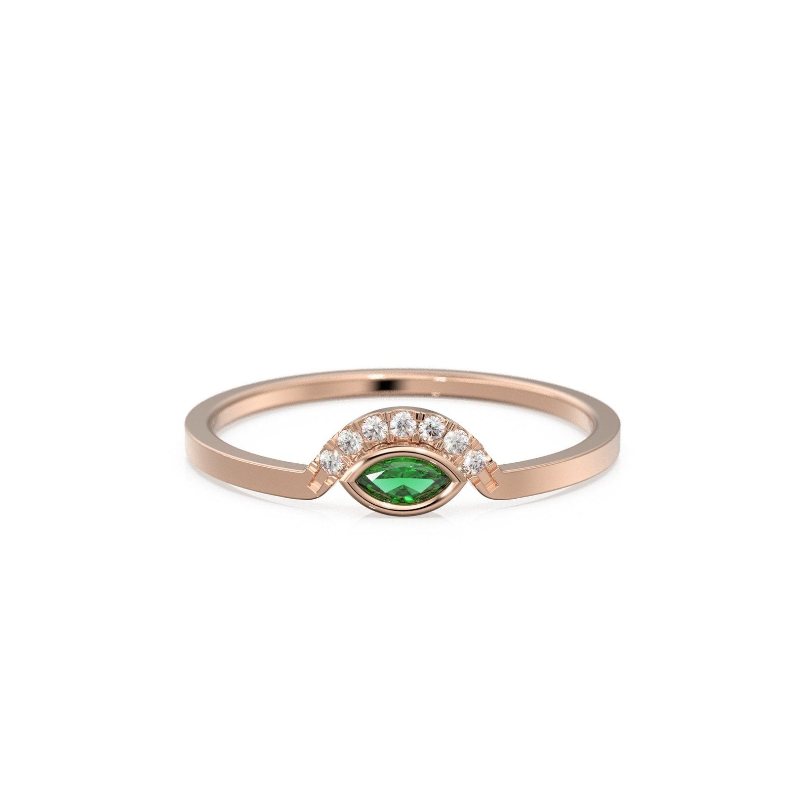 Marquise Emerald Diamond Ring / Evil Eye Gold Ring / May Birthstone 14k Gold Jewelry / Marquise Gemstone Gold Ring