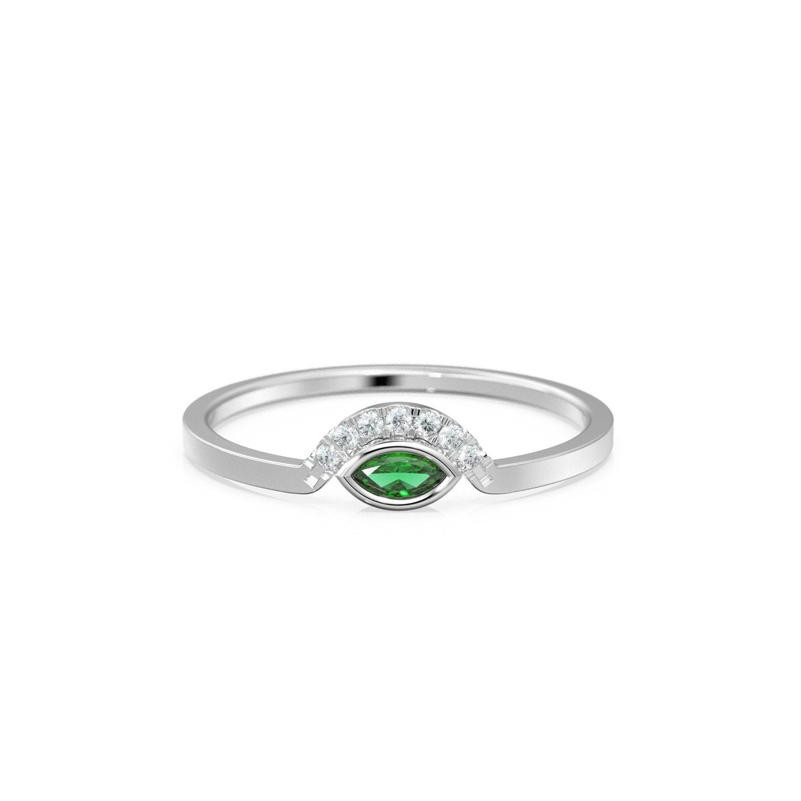 Marquise Emerald Diamond Ring / Evil Eye Gold Ring / May Birthstone 14k Gold Jewelry / Marquise Gemstone Gold Ring