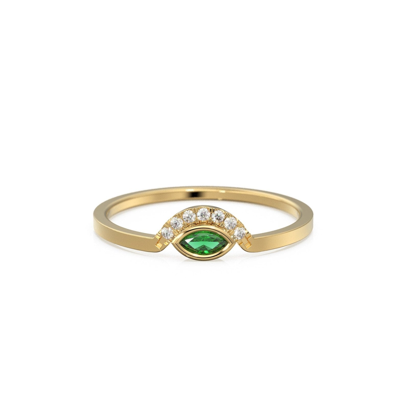 Marquise Emerald Diamond Ring / Evil Eye Gold Ring / May Birthstone 14k Gold Jewelry / Marquise Gemstone Gold Ring