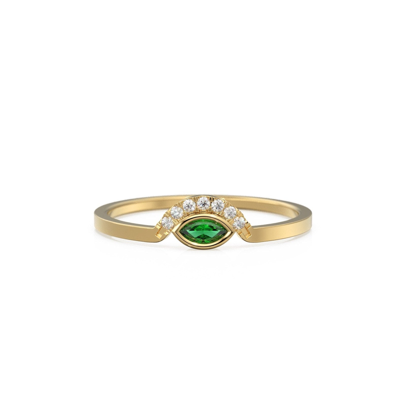 Marquise Emerald Diamond Ring / Evil Eye Gold Ring / May Birthstone 14k Gold Jewelry / Marquise Gemstone Gold Ring