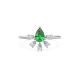 Vintage Emerald Diamond Ring / Pear Art Deco Cluster Ring / 5 Stone 14k Gold Ring / May Birthstone Jewelry For Her