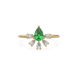 Vintage Emerald Diamond Ring / Pear Art Deco Cluster Ring / 5 Stone 14k Gold Ring / May Birthstone Jewelry For Her
