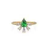 Vintage Emerald Diamond Ring / Pear Art Deco Cluster Ring / 5 Stone 14k Gold Ring / May Birthstone Jewelry For Her