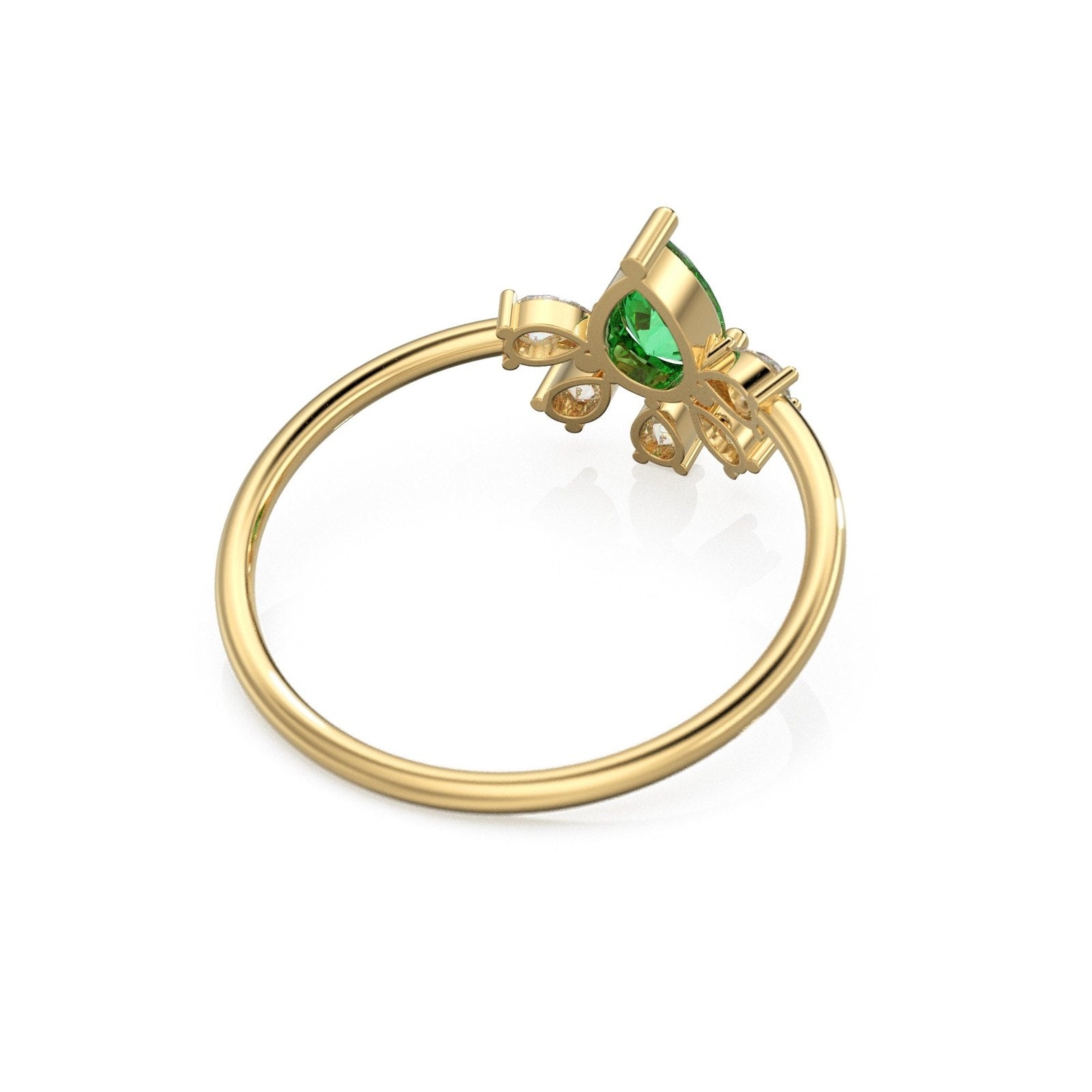 Vintage Emerald Diamond Ring / Pear Art Deco Cluster Ring / 5 Stone 14k Gold Ring / May Birthstone Jewelry For Her