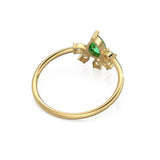 Vintage Emerald Diamond Ring / Pear Art Deco Cluster Ring / 5 Stone 14k Gold Ring / May Birthstone Jewelry For Her