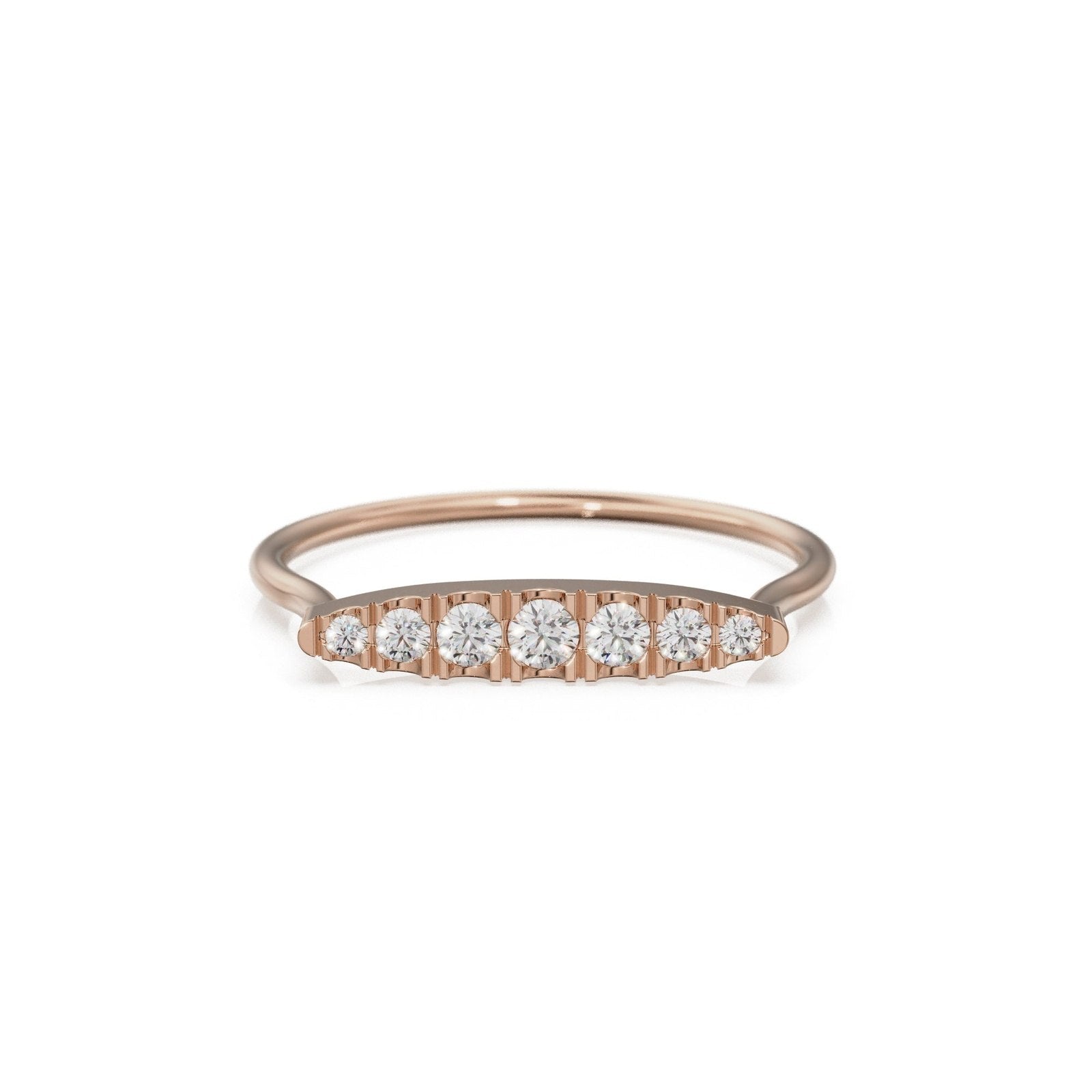 6 Row Pave Diamond Ring / 14k Gold Bar Ring / Diamond Gold Wedding Band / Handmade Gold Pave Ring