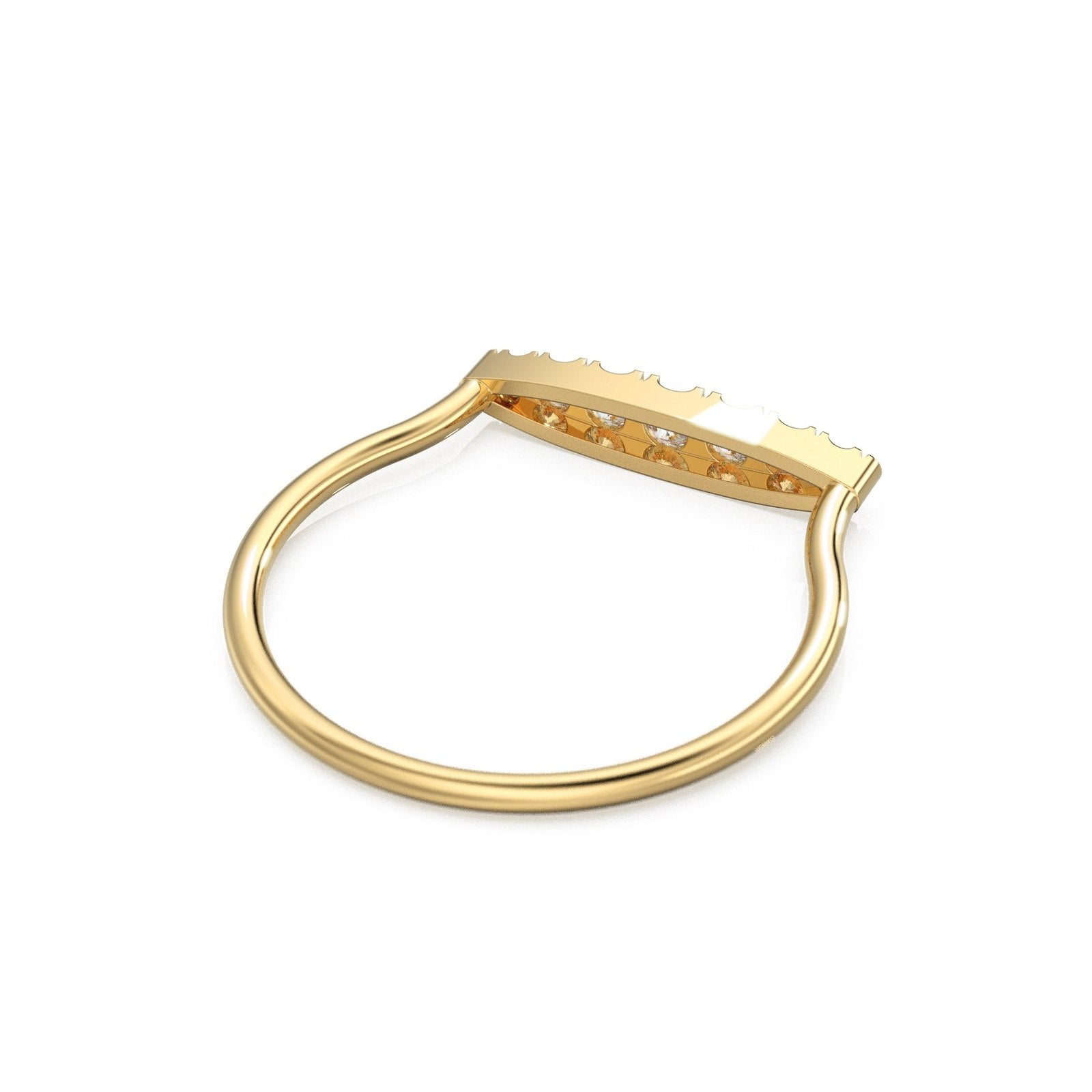 6 Row Pave Diamond Ring / 14k Gold Bar Ring / Diamond Gold Wedding Band / Handmade Gold Pave Ring