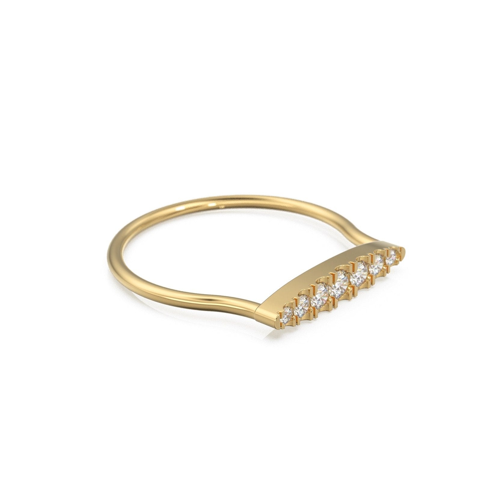 6 Row Pave Diamond Ring / 14k Gold Bar Ring / Diamond Gold Wedding Band / Handmade Gold Pave Ring