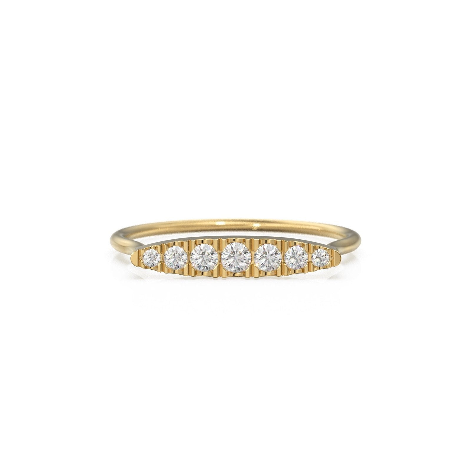 6 Row Pave Diamond Ring / 14k Gold Bar Ring / Diamond Gold Wedding Band / Handmade Gold Pave Ring