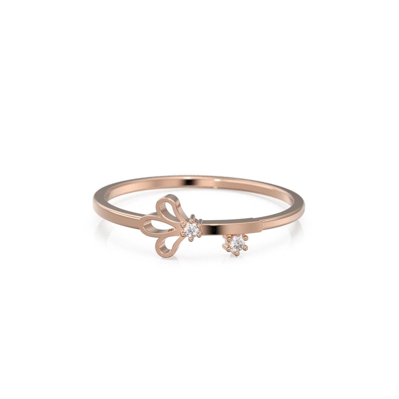 Peacock Diamond 14k Gold Band / Butterfly Diamond Ring / Delicate Flower Handmade Ring / Mingei Diamond Ring