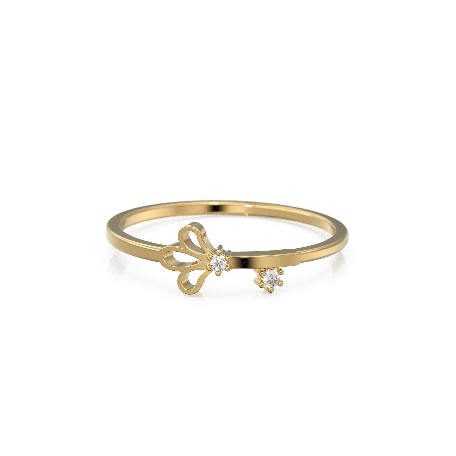 Peacock Diamond 14k Gold Band / Butterfly Diamond Ring / Delicate Flower Handmade Ring / Mingei Diamond Ring