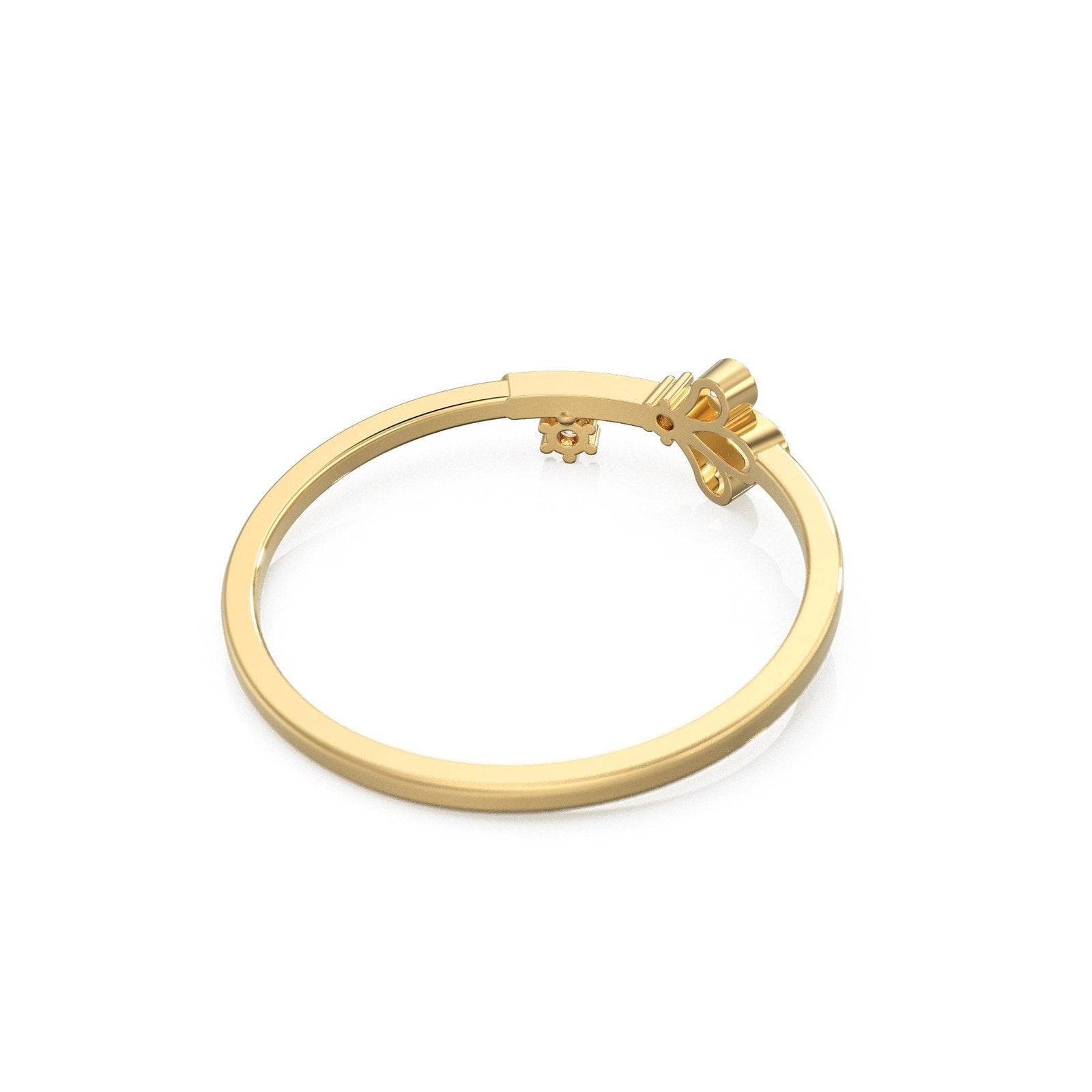 Peacock Diamond 14k Gold Band / Butterfly Diamond Ring / Delicate Flower Handmade Ring / Mingei Diamond Ring
