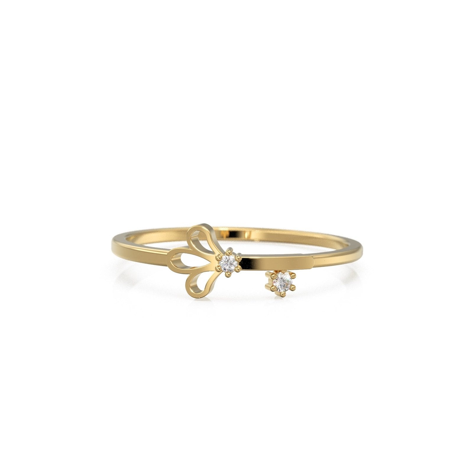 Peacock Diamond 14k Gold Band / Butterfly Diamond Ring / Delicate Flower Handmade Ring / Mingei Diamond Ring
