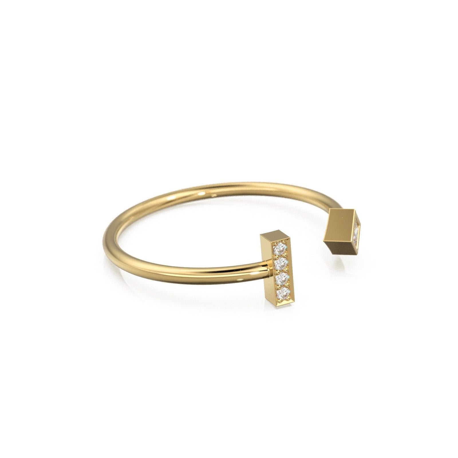 Princess Diamond Ring / Geometric Pave Diamond Bar Wedding Band in 14k Gold / Classic Open Design Minimalist Ring