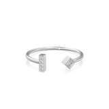 Princess Diamond Ring / Geometric Pave Diamond Bar Wedding Band in 14k Gold / Classic Open Design Minimalist Ring