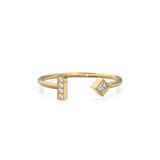 Princess Diamond Ring / Geometric Pave Diamond Bar Wedding Band in 14k Gold / Classic Open Design Minimalist Ring