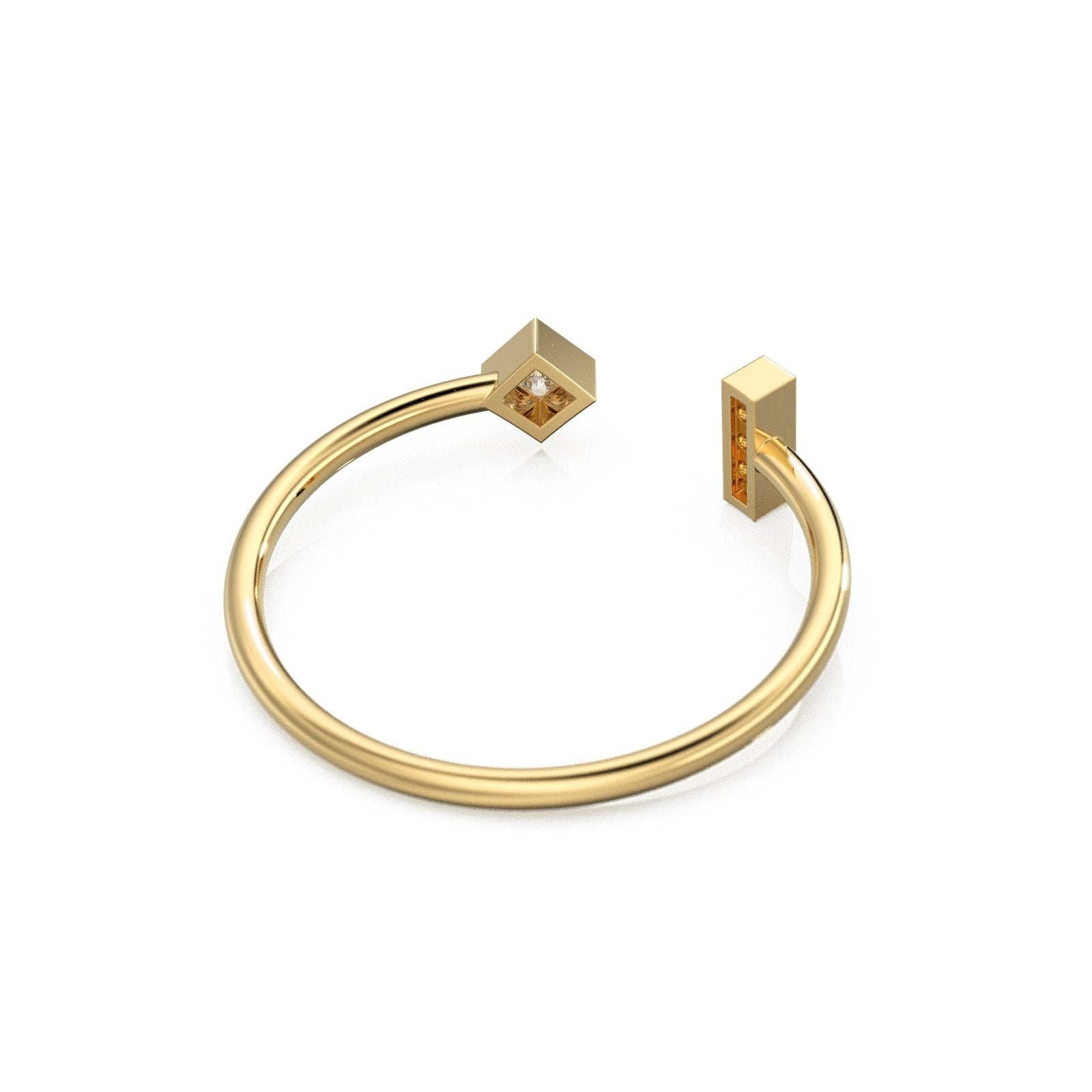 Princess Diamond Ring / Geometric Pave Diamond Bar Wedding Band in 14k Gold / Classic Open Design Minimalist Ring