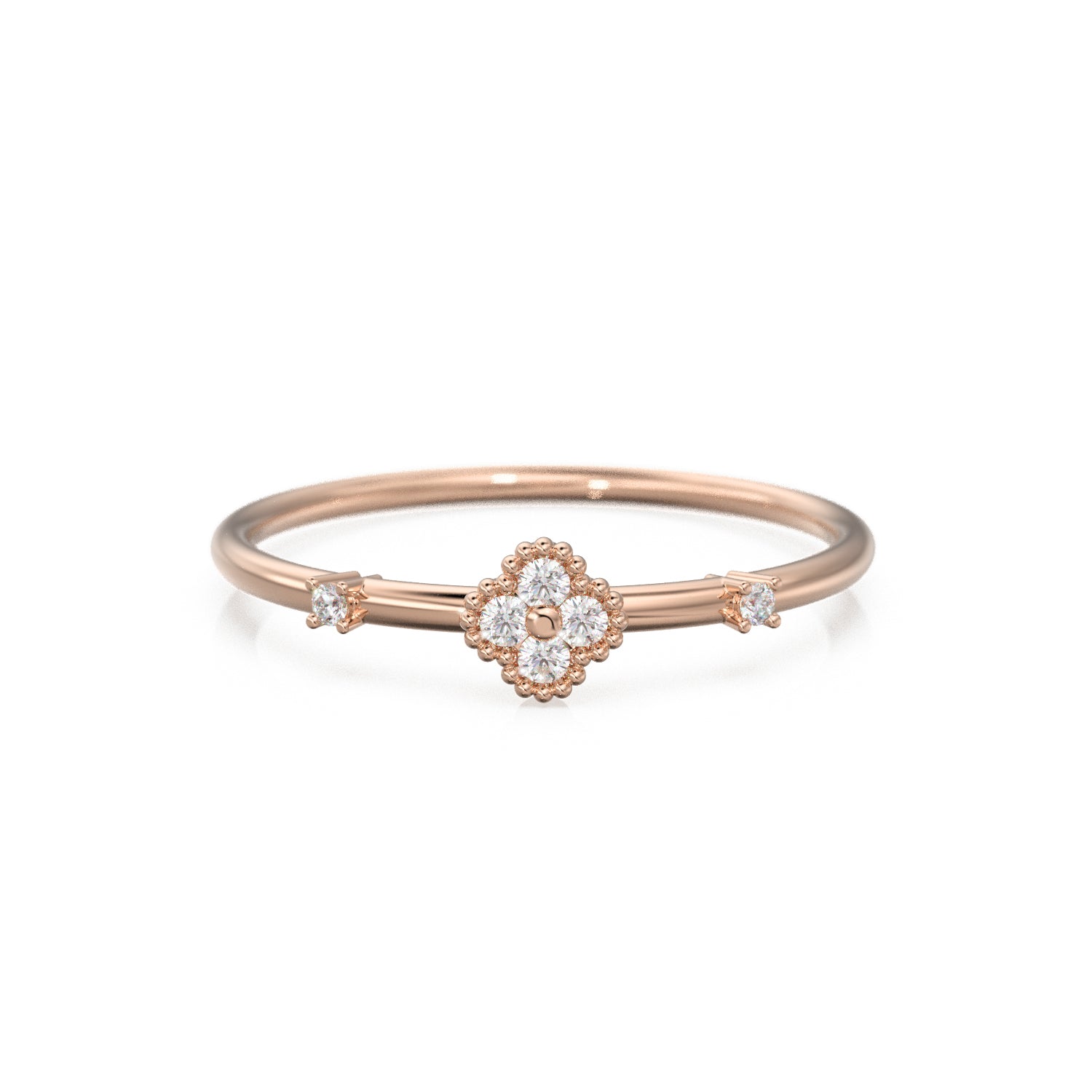 Clover Diamond Ring / Dahlia Diamond Flower Gold Ring / Gold Band White Diamond Ring / Motif Petal Wedding Band
