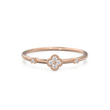 Clover Diamond Ring / Dahlia Diamond Flower Gold Ring / Gold Band White Diamond Ring / Motif Petal Wedding Band