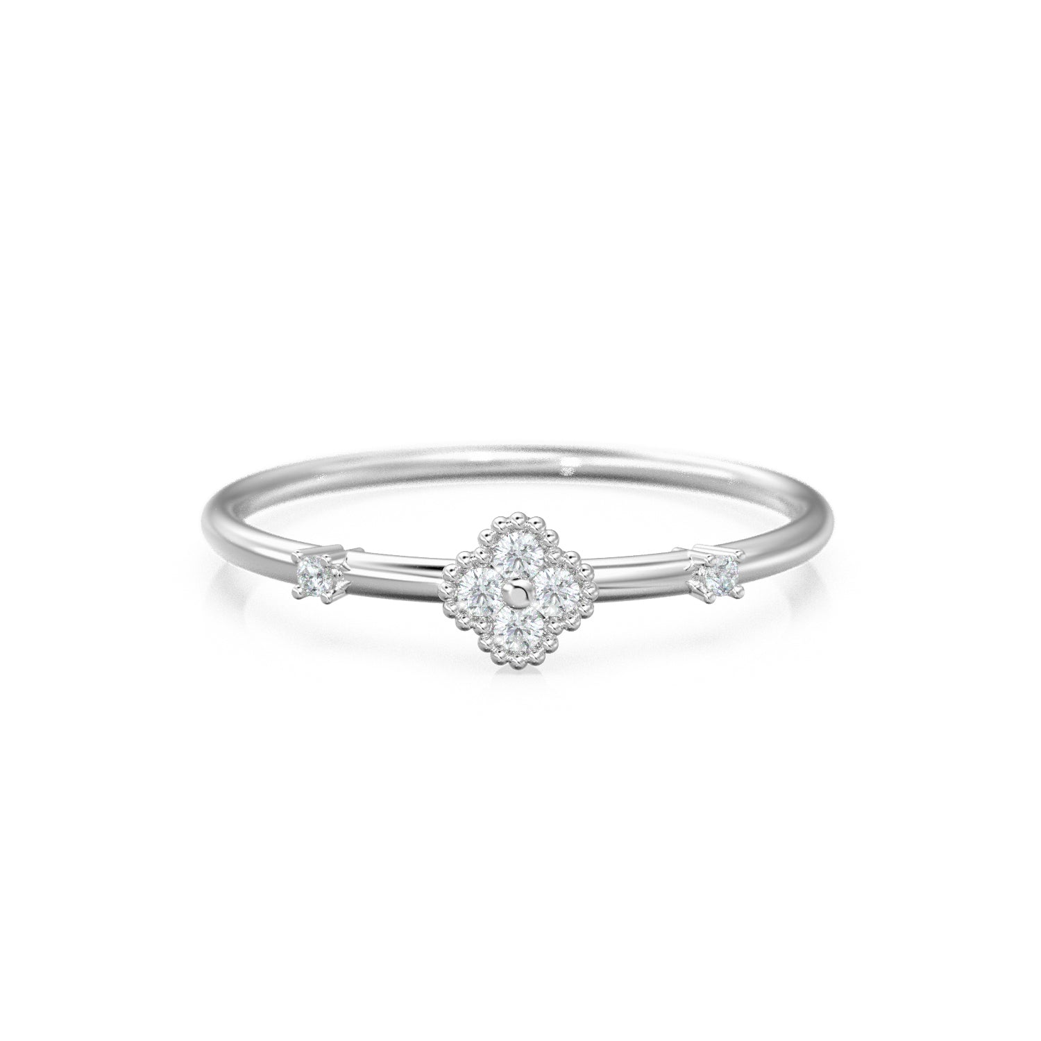 Clover Diamond Ring / Dahlia Diamond Flower Gold Ring / Gold Band White Diamond Ring / Motif Petal Wedding Band