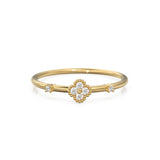 Clover Diamond Ring / Dahlia Diamond Flower Gold Ring / Gold Band White Diamond Ring / Motif Petal Wedding Band