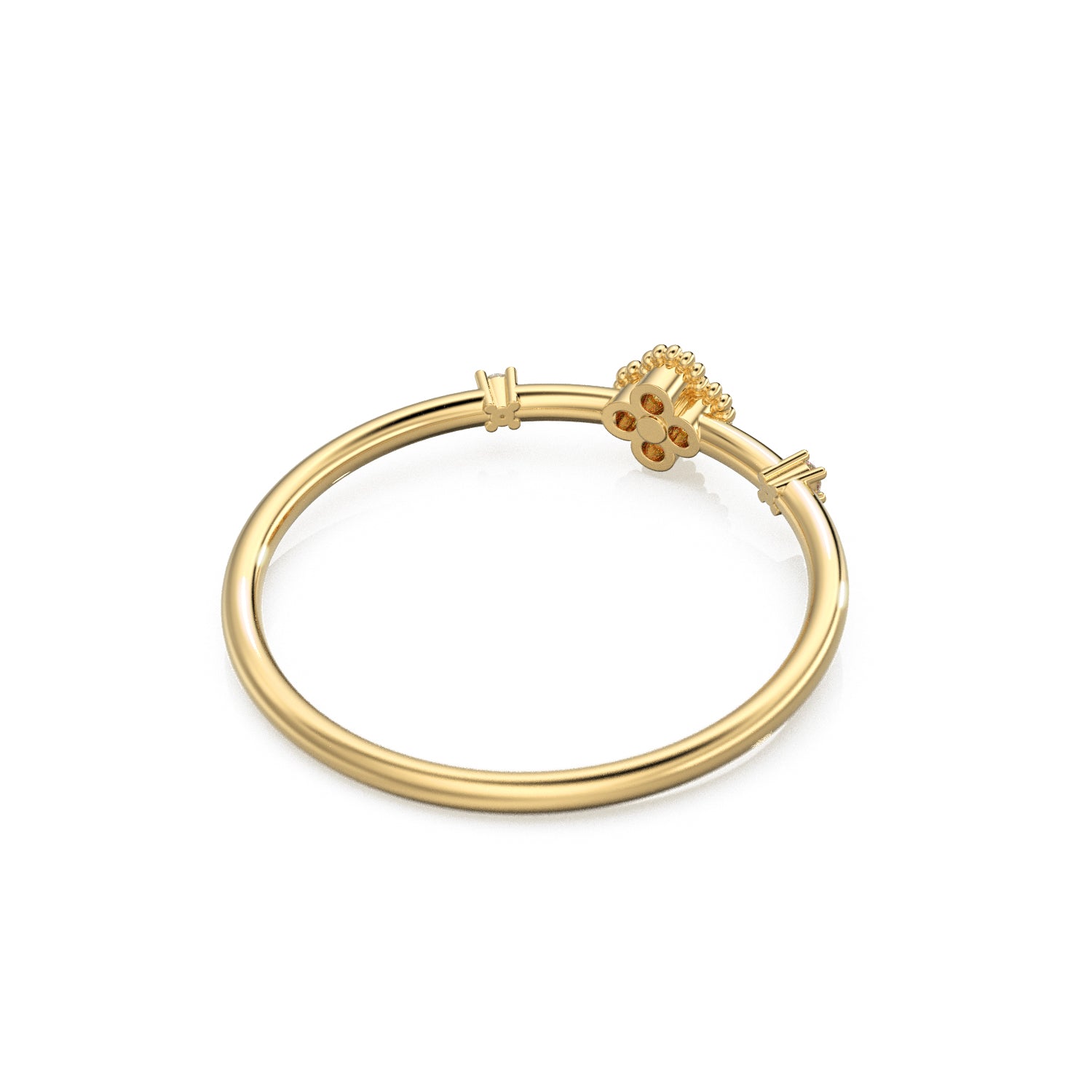 Clover Diamond Ring / Dahlia Diamond Flower Gold Ring / Gold Band White Diamond Ring / Motif Petal Wedding Band
