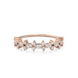 Marquise & Round Diamond Ring / Pointillist Floral Diamond Band / 14k Gold White Diamond Band / Cluster Half Eternity Ring