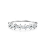 Marquise & Round Diamond Ring / Pointillist Floral Diamond Band / 14k Gold White Diamond Band / Cluster Half Eternity Ring