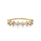 Marquise & Round Diamond Ring / Pointillist Floral Diamond Band / 14k Gold White Diamond Band / Cluster Half Eternity Ring